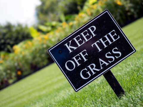 Keep Off the Grass sign on a nicely kept lawn in a park