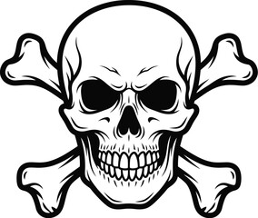 Bold Skull and Crossbones Vector, Classic Pirate Danger Emblem