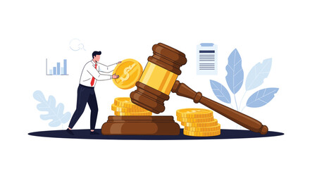 Financial legal justice system concept represented by a gavel and money
