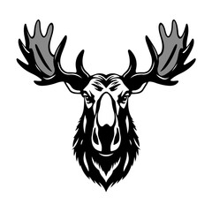 Moose head illustration, wild animal emblem, elk antlers design, strong deer symbol art