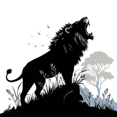 Roaring Lion Head Silhouette Vector Art