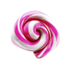 Swirled pink and white lollipop with glitter details on a transparent background