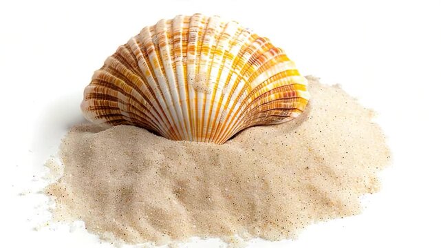A single sea shell placed on white sandy surface