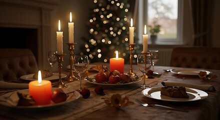 Holiday candlelit dinner at home