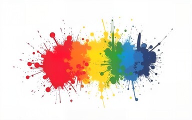 Abstract Rainbow Paint Splatter on White Background. High quality