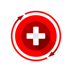Fototapeta premium White cross medical on red arrow circle icon flat vector design