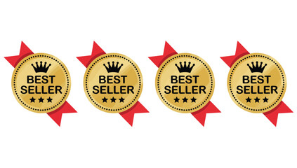 Best Seller Sticker Label Design – Vector Emblem, Golden Award Seal, Premium Guarantee Badge, 100 Percent Satisfaction, Marketing Promotion Tag, Quality Symbol, Business Logo, Retail Certification