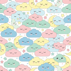 Seamless pattern with cute clouds, stars, and moons for nursery decor, patern seamless, royalty stock.