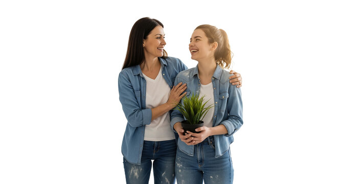 Portrait smiling mother helping young adult daughter - Powered by Adobe