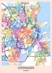 Copenhagen Denmark City Map. downtown tourism, house art travel, scenic metropolis concept, travel art city, patriotic abstract banner