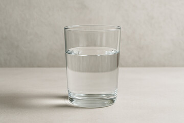 Glass of Fresh Water: A minimalist glass of clear, refreshing water, offering a sense of purity and hydration, perfect for conveying concepts of health and well-being.