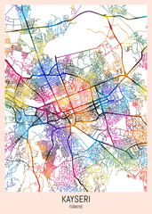 Obraz premium Kayseri Türkiye City Map. downtown tourism, house art travel, scenic metropolis concept, travel art city, patriotic abstract banner