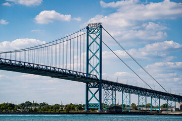 Obraz premium View of Ambassador Bridge connecting Canada and USA.