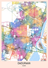 Obraz premium Omdurman Sudan City Map. downtown tourism, house art travel, scenic metropolis concept, travel art city, patriotic abstract banner