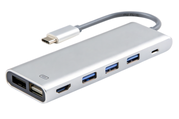 USB C Hub Silver, isolated on transparent background