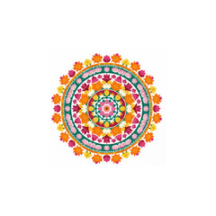 Vibrant Floral Mandala Design Symmetrical Circular Pattern of Flowers