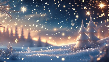 Winter wonderland scene with snowflakes christmas trees and festive sparkling lights