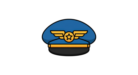 Iconographic Representation of a Professional Pilot Cap with Wings and Star Emblem