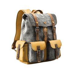 Gray-and-tan backpack with pockets