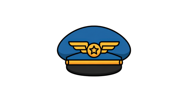 Iconographic Representation of a Professional Pilot Cap with Wings and Star Emblem