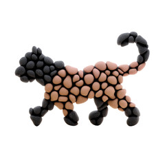 Abstract feline form composed of textured rounded shapes black and tan colors