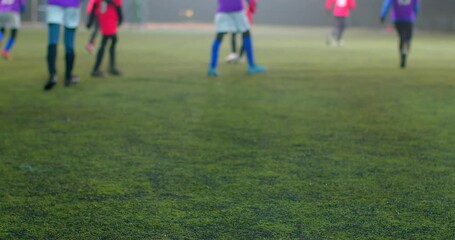 A lively scene of children playing soccer under the stars showcases their enthusiasm, teamwork, and skills in an energetic game - Powered by Adobe