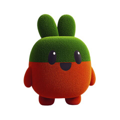 Fluffy Green And Orange Creature With Rabbit Ears And Big Eyes Happy Face Transparent Background