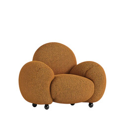 Plush Rounded Armchair With Textured Brown Upholstery And Black Spherical Feet On A Transparent Background
