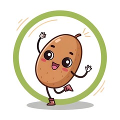 Obraz premium Playful Cute Chibi Pinto Bean Doing a Happy Spin, Adorable Kawaii Cartoon Bean Character Illustration, Whimsical Food Mascot Artwork for Fun Children’s Design