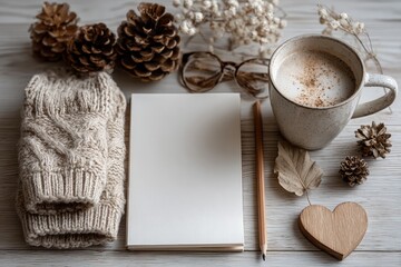 Winter Still Life with Warm Drink and Cozy Sweater