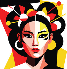 Geometric colorful woman portrait illustration in cubism vector art style for modern abstract art and illustration