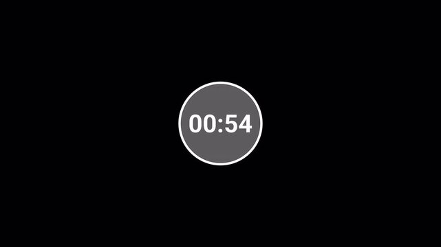 One minute countdown animation with transparent background, countdown timer from 60 seconds to 0 seconds, One minute countdown timer with alpha channel in 4k.	