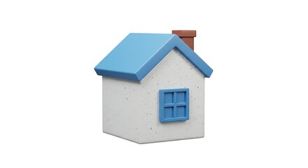 Cute cartoon house with blue roof and window against white background