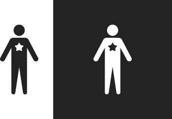 Human figure silhouette with star symbol inside chest, body spirit health wellness icon, medical care energy healing design concept vector.