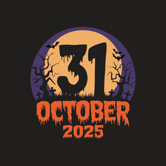 Halloween 31 October 2025 Scary Night Graveyard with Bats and Full Moon