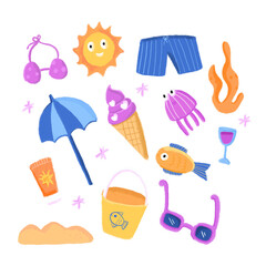 summer beach icons set