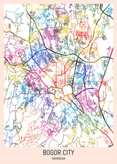 Bogor City Indonesia City Map. downtown tourism, house art travel, scenic metropolis concept, travel art city, patriotic abstract banner