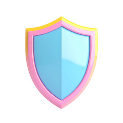 a close up of a pink and blue shield on a black background