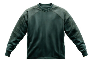 Dark green long-sleeve sports jersey with textured fabric and patterned shoulder and sleeve panels.