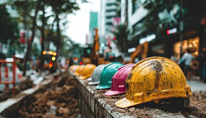 Fototapeta premium Construction Helmets on a Street