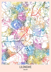 Lilongwe Malawi City Map. downtown tourism, house art travel, scenic metropolis concept, travel art city, patriotic abstract banner