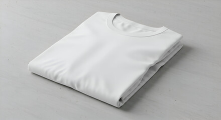 Folded white t-shirt on a light gray concrete surface. Blank t-shirt resting on a textured surface. Generic blank t-shirt product mockup for promotional use -