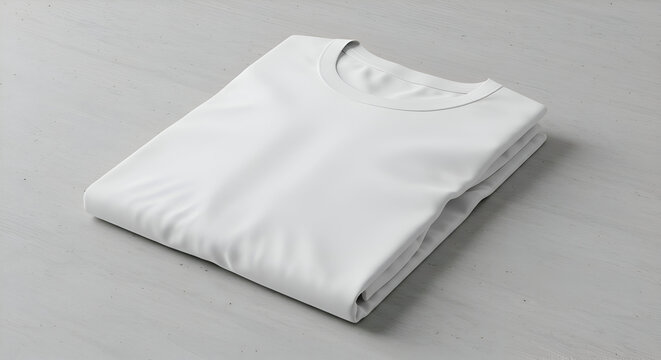 Folded white t-shirt on a light gray concrete surface. Blank t-shirt resting on a textured surface. Generic blank t-shirt product mockup for promotional use -