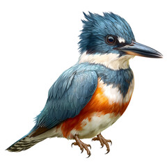 Belted Kingfisher Realistic Detailed Bird Blue Isolated on Transparent Background
