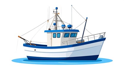Cartoon fishing boat on water