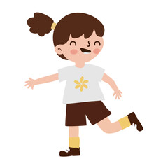 Smiling little girl in a playful pose wearing a flower shirt. Cute flat vector illustration for kids, education, and childhood themes.