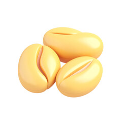 three pieces of yellow coffee beans are shown on a black background