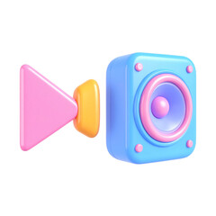 there is a blue speaker with a pink speaker in front of it