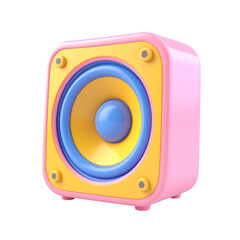 there is a pink and yellow speaker with a blue center