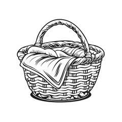 Fototapeta premium Concept of a traditional wicker basket with cloth, a classic hand-drawn illustration symbolizing rustic charm and natural craftsmanship for various design themes
